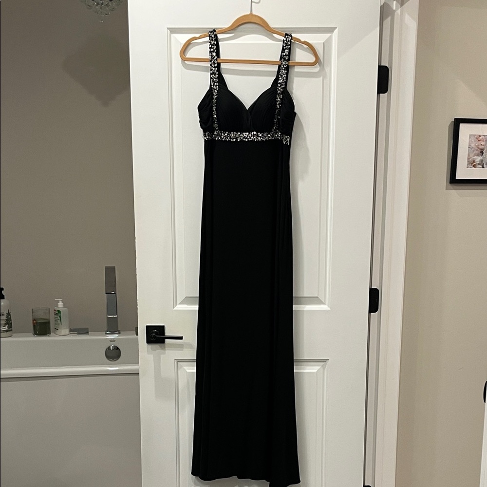 Betsy & Adam Black Maxi Dress with Silver Accents